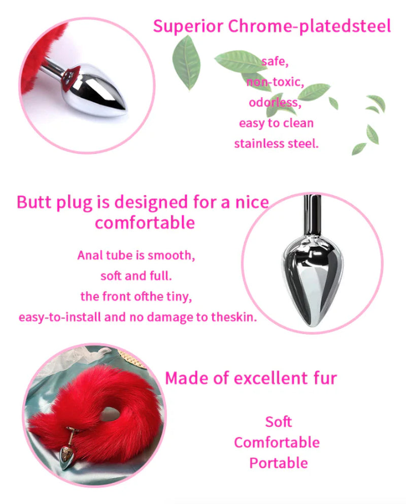 False Fox Tail with Metal Anal-Butt Plug Buttplug Cosplay Game Toy Games Romance