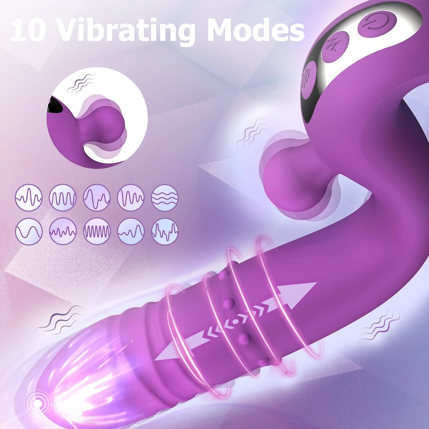 Thrusting Rabbit Vibrator Female Sex Toys for Women, Stimulator with 10 Powerful Vibration & 6 Telescopic Modes, Waterproof Silicone Adult Toy with Sliding Beads for Couples