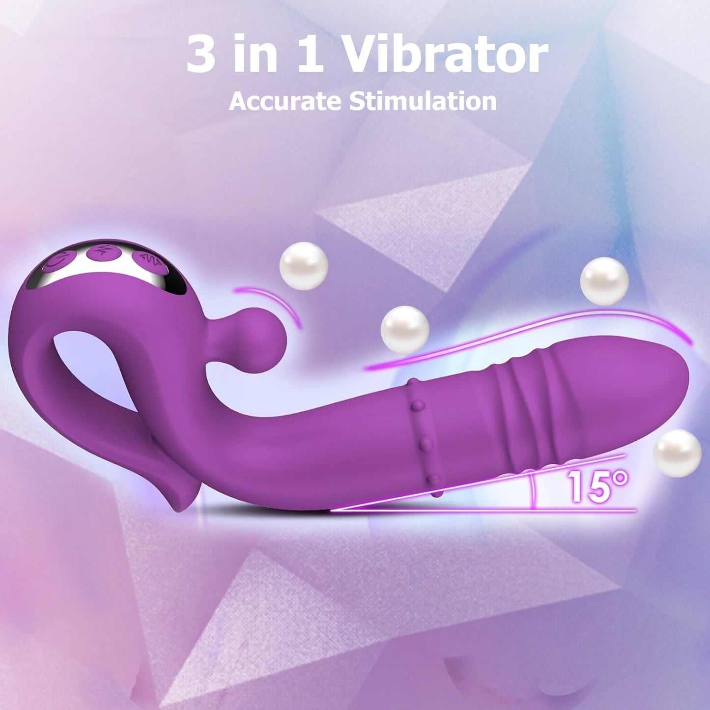 Thrusting Rabbit Vibrator Female Sex Toys for Women, Stimulator with 10 Powerful Vibration & 6 Telescopic Modes, Waterproof Silicone Adult Toy with Sliding Beads for Couples