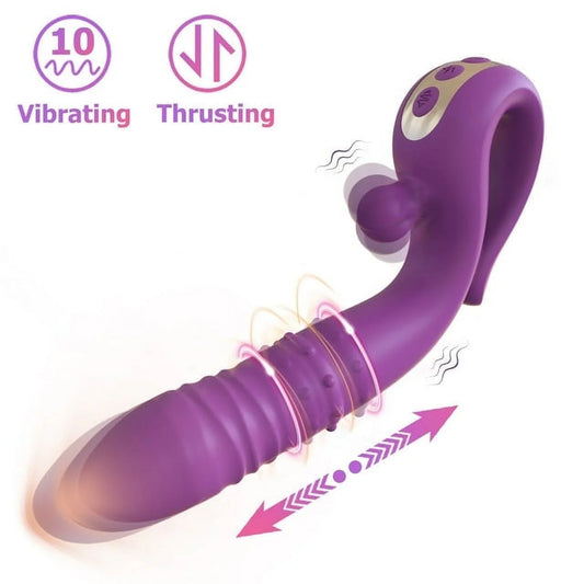 Thrusting Rabbit Vibrator Female Sex Toys for Women, Stimulator with 10 Powerful Vibration & 6 Telescopic Modes, Waterproof Silicone Adult Toy with Sliding Beads for Couples