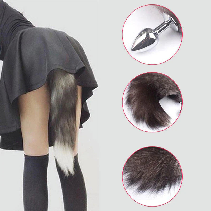 False Fox Tail with Metal Anal-Butt Plug Buttplug Cosplay Game Toy Games Romance