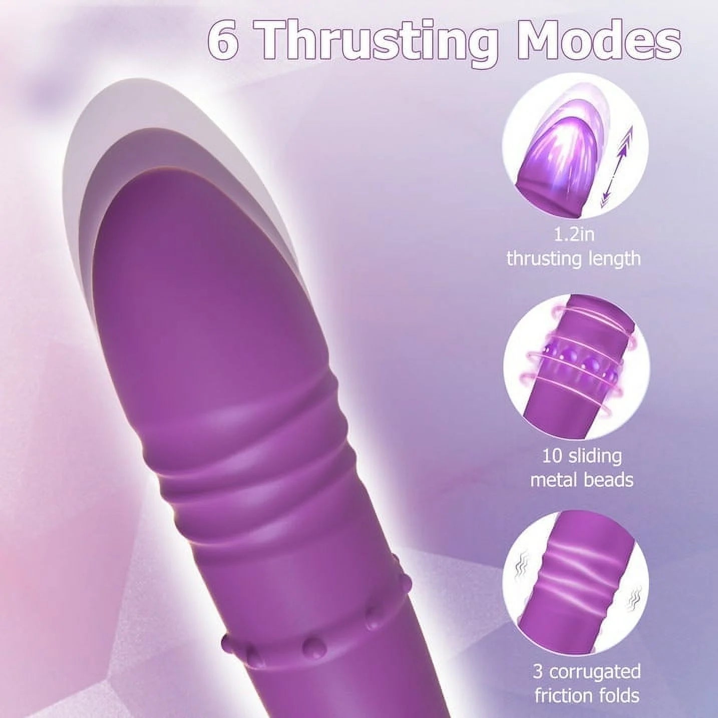 Thrusting Rabbit Vibrator Female Sex Toys for Women, Stimulator with 10 Powerful Vibration & 6 Telescopic Modes, Waterproof Silicone Adult Toy with Sliding Beads for Couples