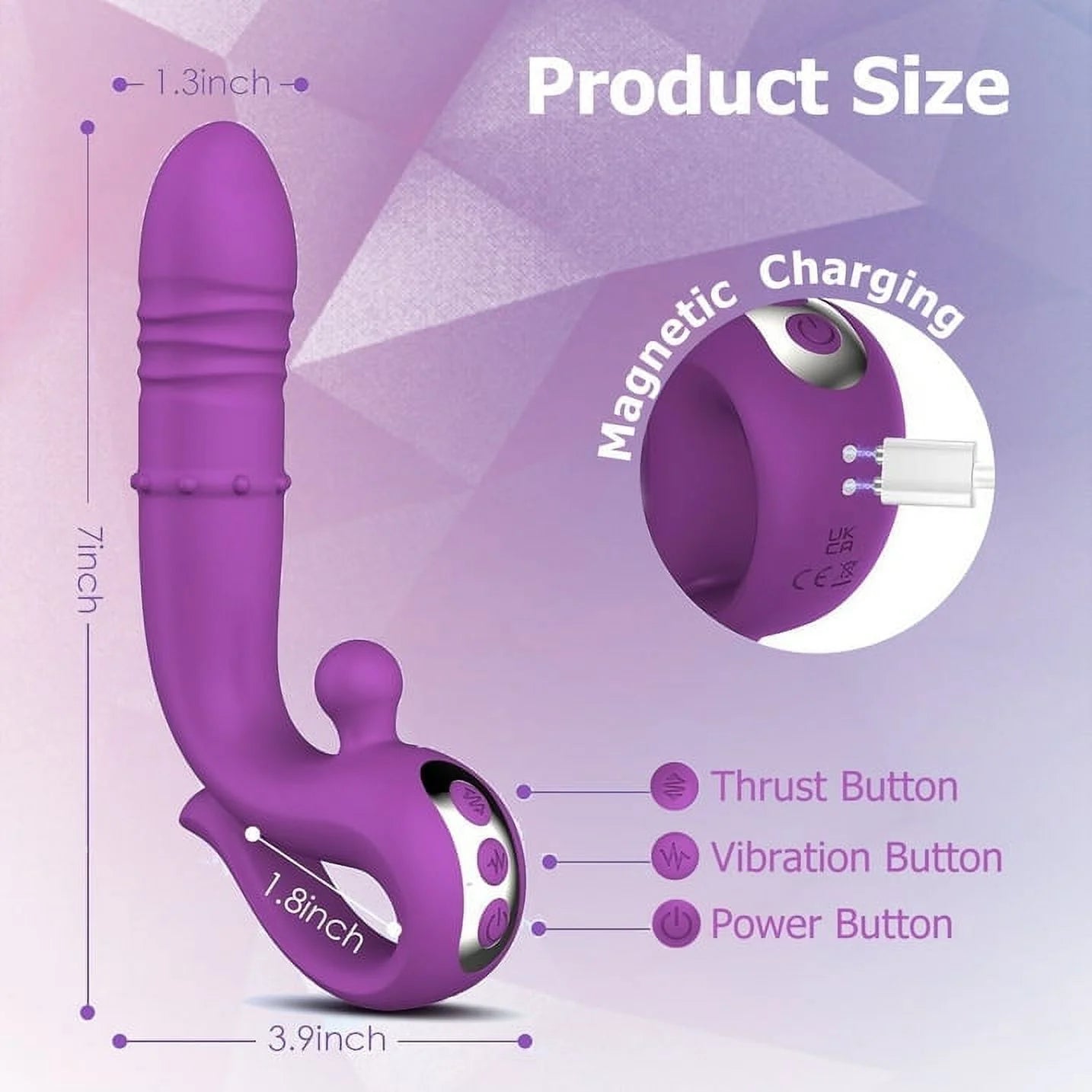 Thrusting Rabbit Vibrator Female Sex Toys for Women, Stimulator with 10 Powerful Vibration & 6 Telescopic Modes, Waterproof Silicone Adult Toy with Sliding Beads for Couples