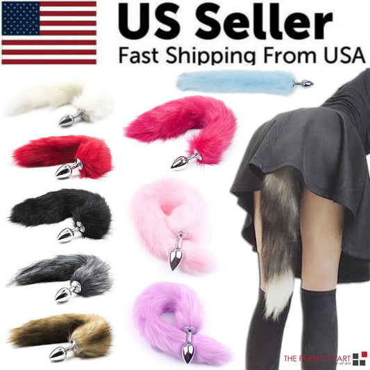 False Fox Tail with Metal Anal-Butt Plug Buttplug Cosplay Game Toy Games Romance